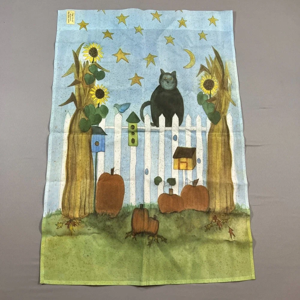 Custom Decor Decorative Wall Hanging Flag Black Cat Sunflowers Pumpkins 23
